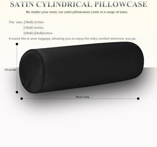 Satin Cylinder Pillowcase | Silk-Like Roll Bolster Pillow Cover with Hidden Zipper | Neck Roll Covers for Hair & Skin Friendly（ Black16 x 6" ） - Image 4