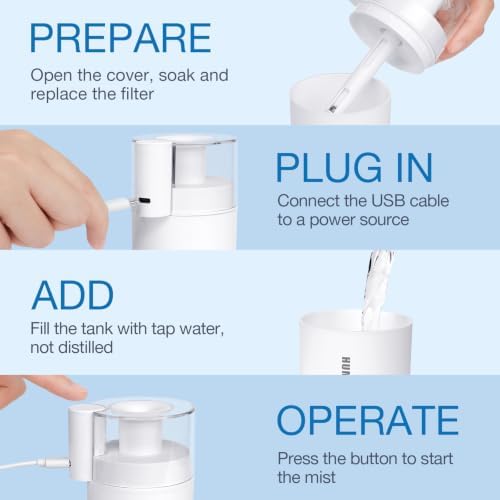 Mini Humidifier, Small Cool Mist Humidifier USB Personal Portable Quiet Table Desktop Humidifiers for Cooling Home Office Car Summer Travel (180ml, White) - Image 6