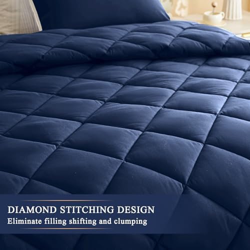 132x120 Alaskan King Comforter, Extra Large King Size Comforter Oversized, All Season Soft Lightweight Quilt Down Alternative Duvet Insert with 8 Corner Tabs(120x132, Navy Blue) - Image 4