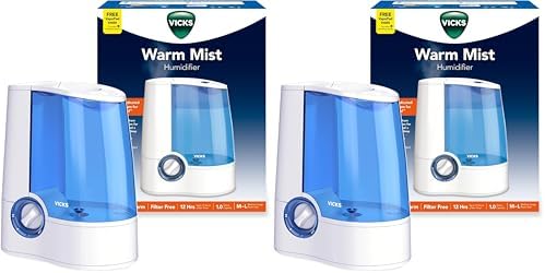 Vicks Warm Mist Humidifier Filter‑Free 1 Gal Tank,Auto Shut‑Off,Night Light,VapoPad and VapoSteam Compatible,(Pack of 2) by VicksDevices