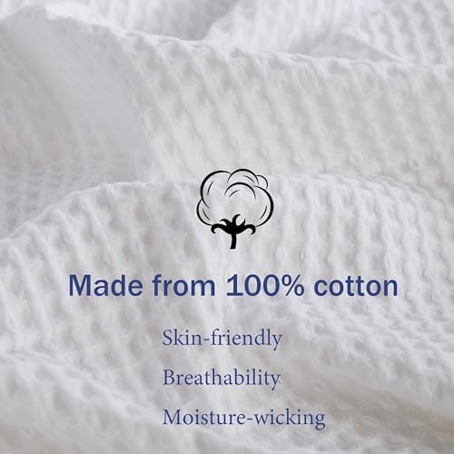 100% Egyptian Cotton Waffle Weave Throw Blanket for Bed Couch Sofa Home Decor, Soft Lightweight Bed & Couch Blanket for All Seasons (White - King Size - 104 * 90") - Image 5