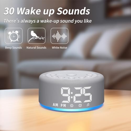 【3 in 1】 Sound Machine Alarm Clock Night Light White Noise Machine with 30 Sleeping Sounds for Baby Kids Adults 32 Level Volume Auto Off Timer Memory Function Digital Clock with 30 Wake Up Sounds - Image 6