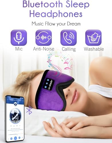 LC-dolida Sleep Headphones, Sleep Mask Bluetooth Wireless Music Eye Mask, Sleeping Headphones for Side Sleepers Sleep Mask with Bluetooth Headphones Ultra-Thin Stereo Speakers Perfect for Sleeping - Image 4