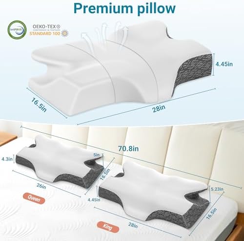 Elviros Cervical Neck Memory Foam Pillow with Removable Cooling Pillowcase - Image 6