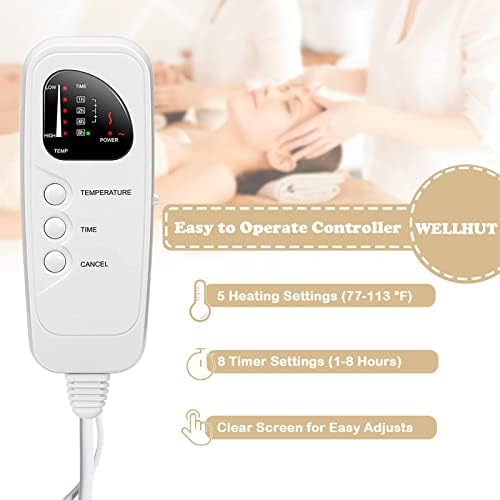 WELLHUT Massage Table Warmer Heating Pad, UL Certified Spa Massage Bed Warmers, Deluxe Fleece Table Cover w/ 5 Heat Levels, 8 Timer Settings, 12 Ft Cord, Machine Washable - Image 3