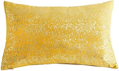 Deeprove 12 x 20 Throw Pillow Cover, Both Sides Metallic Sparkle Gold Foil Print, Fall Season Decor Soft Velvet Hidden Zipper Closure Accent Pillow Cushion Case for Lumbar, Oblong 1 Pack, Gold Yellow by Deeprove