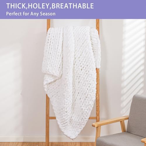 Bigacogo Chunky Knit Throw Blanket for Couch, 40x40 inches, Pure White - Image 6