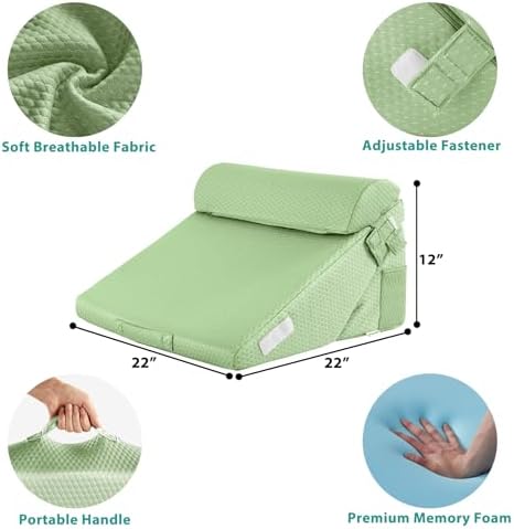 Bedluxe Wedge Pillow Set for After Surgery, Orthopedic Bed Wedge, Green - Image 3