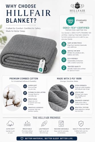HILLFAIR 100% Combed Cotton Blanket– King Bed Blanket– Soft Cozy Warm Multipurpose Throws for Luxury Home Decor– 90 x 108 inch King Size Cotton Blankets for Beds- Bed Blankets for All Season- Grey - Image 3