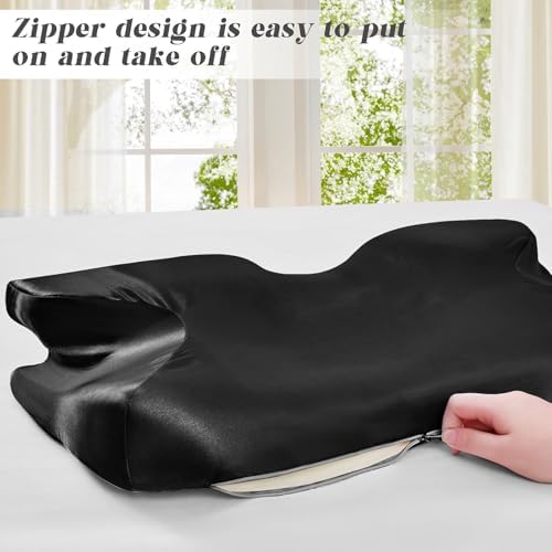 P Pothuiny Black Satin Cervical Pillow Case Cover 2-Pack with Zipper - Image 6