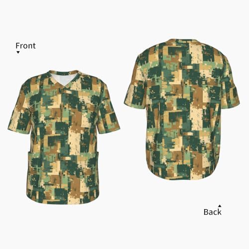 Men's Scrub Top,V-Neck Spill Wrinkle Resistant,3 Pockets-Camouflage Pixelation (3) - Image 4