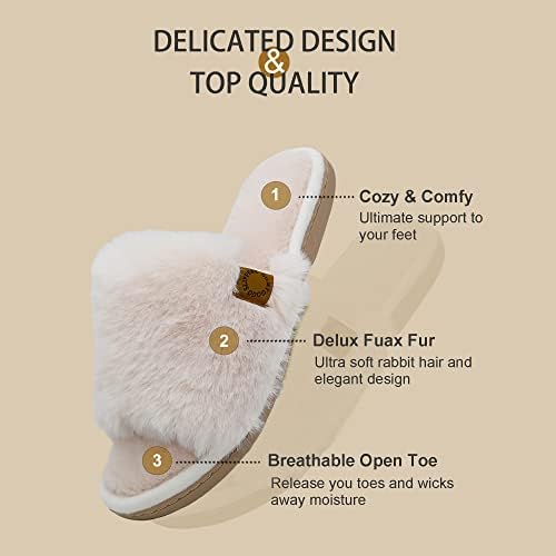 Onmygogo Indoor Slippers for Women Open Toe with Memory Foam, Soft Faux Fur Nonslip House Slippers - Image 4