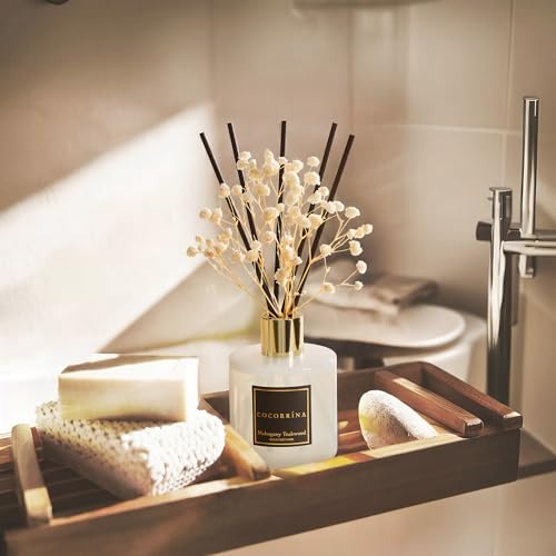 COCORRÍNA Reed Diffuser - Mahogany & Teakwood 6.7 fl oz Scented Diffuser with 8 Sticks Home Fragrance Reed Diffuser for Bathroom Shelf Decor - Image 3