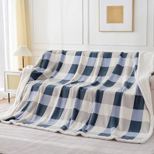 PU MEI Sherpa Throw Blanket Reversible Large Big King Size Flannel Blankets for Bed, 108"*90",Grey Blue by HOME