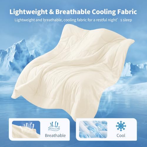 MASVIS Cooling Comforter Twin Size, Cooling Blanket for Hot Sleepers Lightweight Summer Blanket with Double-Sided Cold Tech Fabric,Breathable Cold Blanket,Beige,68"X90" - Image 3
