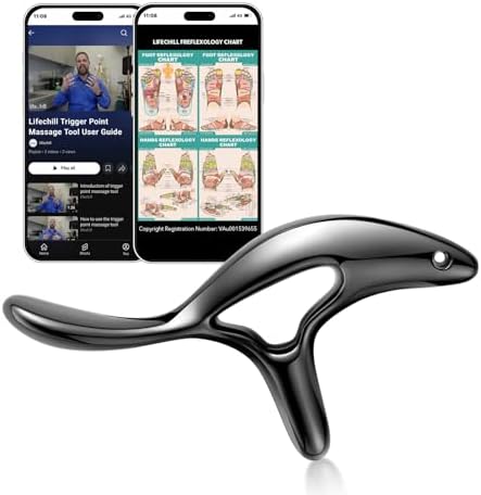 lifechill Trigger Point Massage Tool for Deep Tissue Pain Relief, Gua Sha & Muscle Scraper Tool for Full Body, Thumb Saver Acupressure Tool Relieve Plantar Fasciitis, Black by lifechill