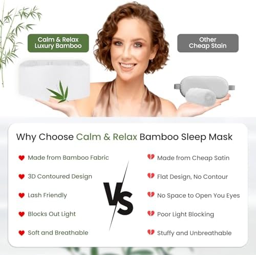 Calm&Relax Bamboo Sleep Mask - Cooling 3D Eye Mask, Lash Friendly,White - Image 6