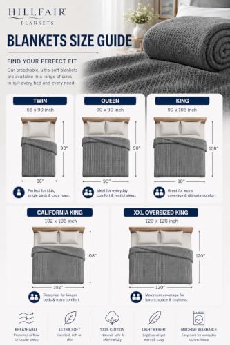HILLFAIR 100% Soft Premium Combed Cotton Thermal Blanket– Queen Bed Blankets– Soft Cozy Warm Bed Throw Blanket– All Season Grey Queen Cotton Blankets - Image 7
