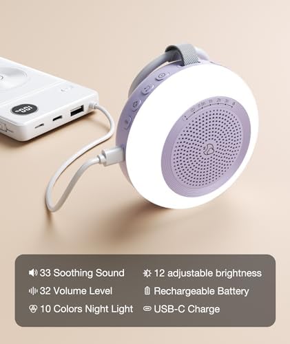 Portable Sound Machine,LEICEX White Noise Machine,33 Soothing Sound 10 Colors Night Light Sleep Machine for Baby Kids,Timer and Memory, Travel Sound Machine for Sleep Office Privacy Travel(Purple) - Image 7