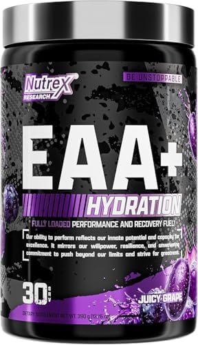Nutrex Research EAA Hydration | EAAs + BCAA Powder | Muscle Recovery, Strength, Muscle Building, Endurance | 8G Essential Amino Acids + Electrolytes | (Packaging My Vary) 30 Servings (Juicy Grape) by NutrexResearch