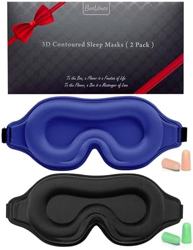 BeeVines 3D Contoured Sleep Mask, Blackout Eye Masks (Black & Blue) by BeeVines