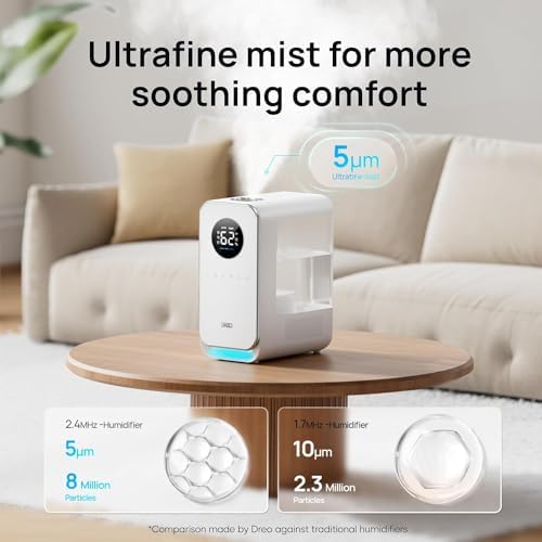DREO Humidifiers for Bedroom, Top-filled Smart Quiet Cool Mist Humidifier for Large Room Home, Oil Diffuser & Nightlight, 50Hours Runtime for Indoor Plants, with Alexa/Google, White - Image 3