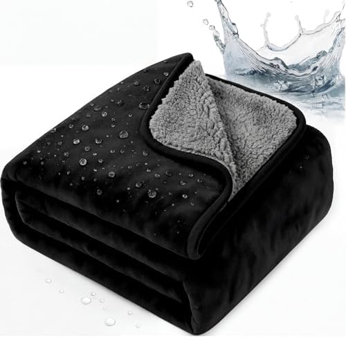 Tisancy King Size Waterproof Blanket for Bed Couch, 82'' x 82'' Double Side Leakproof Reversible Sherpa Flannel Fleece 3-Layer Lightweight Blanket, Absorbs 80oz(Black/Gray), Machine Washable - Image 2