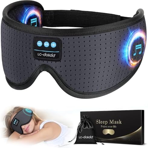 LC-dolida Sleep Headphones, White Noise Bluetooth Sleep Mask 3D Breathable Wireless Eye Mask for Timing, Sleep Mask with Bluetooth Headphones for Side Sleepers Travel,Cool Gadgets for Women Men(Grey) by LC-dolida