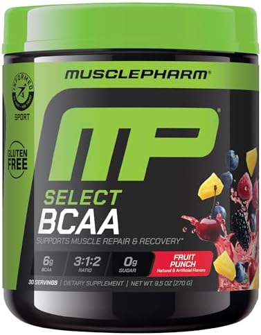 MusclePharm Essentials BCAA Powder, Pre & Post Workout Recovery Drink, Supports Muscle Recovery & Energy, Essential Amino Acids, 30 Serv, Fruit Punch by Musclepharm
