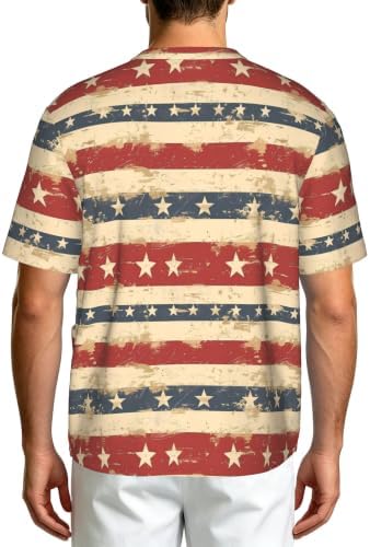 Men's Scrub Top,V-Neck Spill Wrinkle Resistant,3 Pockets-American Flag Vintage (12) - Image 2