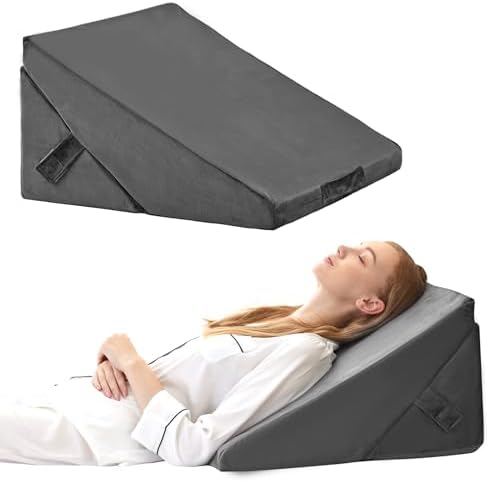 Bedluxe Wedge Pillow for Sleeping, Adjustable 9&12 Inch Foldable Bed Wedge Pillow Set, Orthopedic Memory Foam Triangle Pillows Wedge, 7-in-1 Elevated Pillows for Leg and Back Support, Velvet by Bedluxe