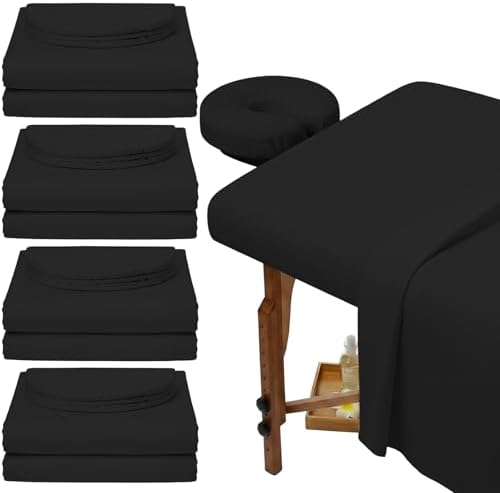 Oudain 4 Sets 3 Piece Soft Microfiber Massage Table Sheets Set Bulk Includes Massage Flat Sheet and Fitted Sheet and Face Rest Cover(Black) by Oudain