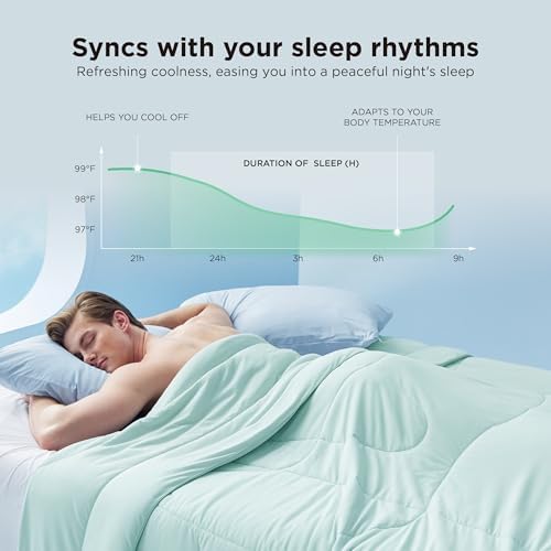 Bedsure Cooling Comforter Queen Size - Cooling Blankets for Hot Sleepers, Lightweight Comforter for Summer with Dual-Sided Cool Tech, Soft Breathable Cold Blanket for Sleeping, Green, 88x88 Inches - Image 2