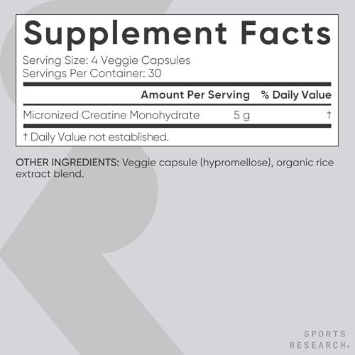 Sports Research® Creatine Monohydrate Capsules 5g, 120 Count - Image 5