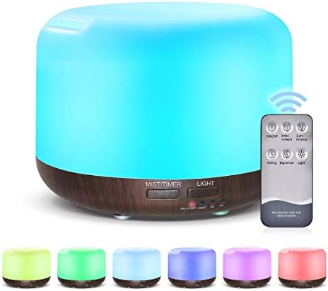 Marchred 300ML Essential Oil Diffuser with Remote Control,Ultrasonic Aromatherapy Air Diffuser Humidifier,Aroma Diffuser with 7 LED Color Changing Light for Large Room,Home (Dark Wood Grain) by Marchred