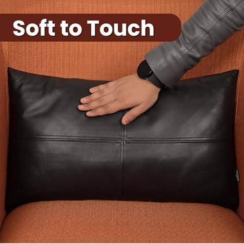 LL LEATHER LOVERS 100% Lambskin Leather Pillow Cover - Sofa Cushion Case - Decorative Throw Covers for Living Room & Bedroom, Black Plain Pack of 1-20X28 Inch - Image 4