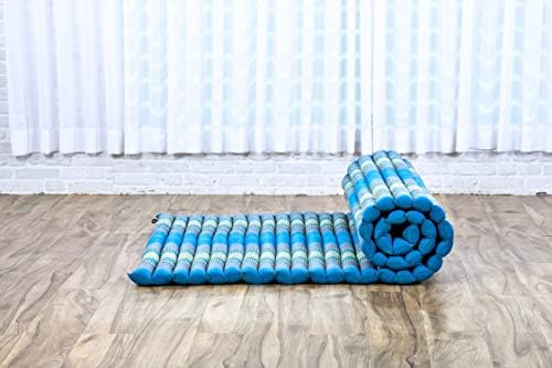 Leewadee - Foldable Floor Mattress - Japanese Roll Up Futon -Trifold Tatami Mat- Guest Floor Bed - Camping Mattress - Thai Massage Mat, Kapok Filled, 75 x 39 inches, Light Blue - Image 2