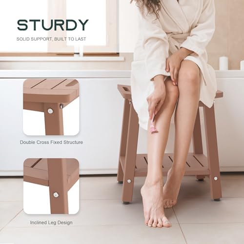 Waterproof HDPE Shower Bench for Inside Shower, Shower Stool, Brown - Image 4