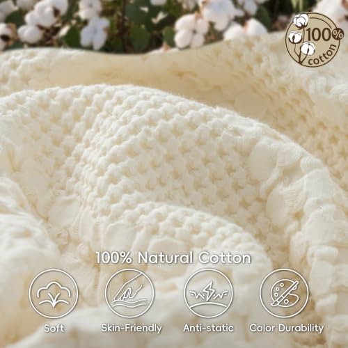 PHF Lightweight 100% Cotton Waffle Blanket for Bed, Twin XL, Ivory - Image 4
