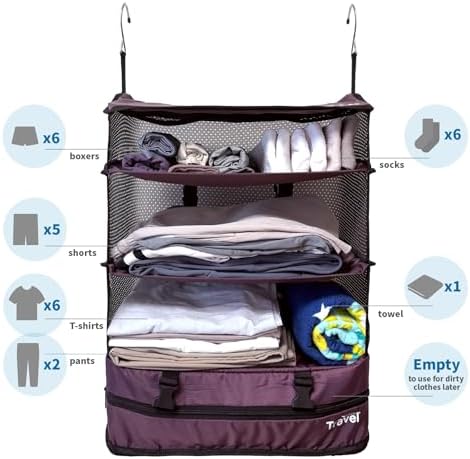 Grand Fusion Stow-N-Go Hanging Travel Shelves, Packing Organizer for Luggage. Carry on Closet for Suitcase. Expandable Packing Cube. Travel Essentials. (Burgundy, XL = (L) 17.7" x (W) 11.8") - Image 5