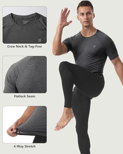 Roadbox Compression Shirt Men Short Sleeve, Cool Dry Base Layer Athletic Undershirts, Workout T-Shirt for Sports Gym Running - Image 4