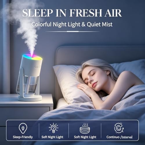 UEISODC bedroom humidifier, desktop USB humidifier, car air freshener, relieves tight skin, cough, nasal congestion, allergies and dry air，With automatic shutdown, silent operation - Image 3