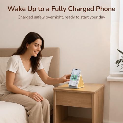 Housbay 2-in-1 White Noise Sound Machine & Magnetic Wireless Charger, Stereo Sleep Sounds, Clutter-Free Bedside Charging Station for iPhone - White Oak - Image 6