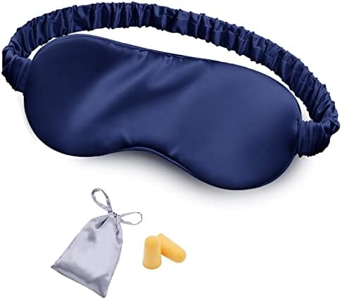 Silk Sleep Mask Eye Mask Blindfold with Double Layer Silk Filling and Elastic Strap for Full Night's Sleep, Travel and Nap, Soft Eye Cover Eyeshade with Luxury Bag and Ear Plugs by OLESILK (Navy Blue) by OLESILK