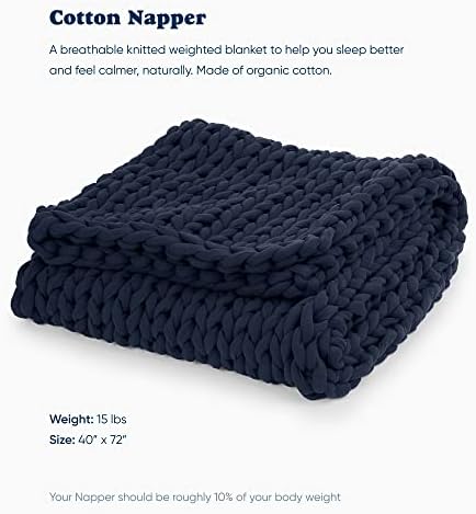 Bearaby Cotton Hand-Knit Weighted Blankets for Adults - Chunky Knit Blanket - Sustainable, Breathable, Organic, Cooling Weighted Blanket - Machine Washable (Midnight Blue, 15 lbs, 40"x72") - Image 2