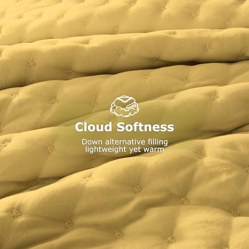 WDCOZY Queen Size Quilts Bedding Sets with 2 Pillow Shams, Lightweight Soft Bedspread Coverlet, Quilted Blanket Thin Comforter Bed Cover for All Season, 3 Pieces, 90x90 inches, Yellow - Image 4