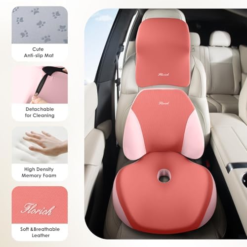 FLORICH Upgraded 3-in-1 Memory Foam Car Seat Cushion Set with Lumbar Support & Neck Pillow, Washable Driving Seat Cushion for Back & Sciatica Pain Relief, Non-Slip Seat Cushion for Car, Office-Pink - Image 4