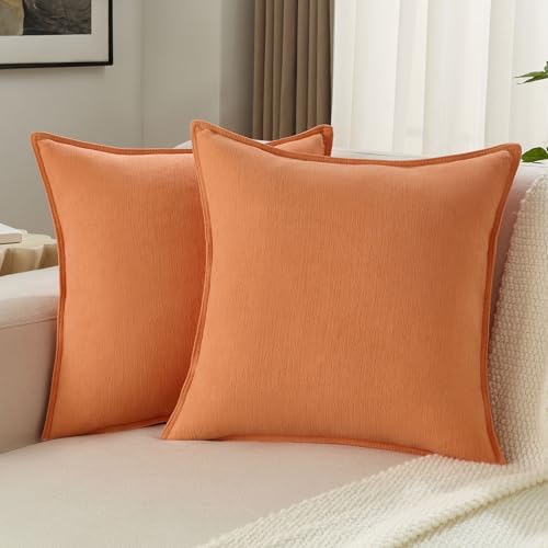 FUTEI Pack of 2 Chenille Throw Pillow Covers 20x20 Inch, Orange by FUTEI