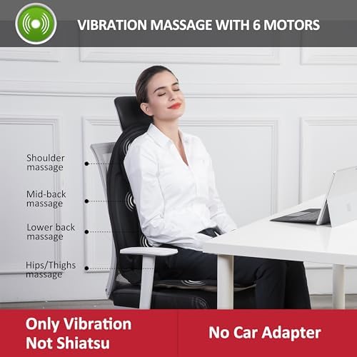 Snailax Massage Seat Cushion - Back Massager with Heat, 6 Vibration Massage Nodes & 2 Heat Levels, Massage Chair Pad for Home Office Chair, Black - Image 2