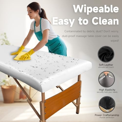 Leather Cover for Massage Table Wipeable Massage Bed Protector Cover Made of 4-ways Elastic 100% PU Waterproof Material, Machine Washable, Fit Rectangular Tables 28-32" Wide (Pure White, 1Pcs) - Image 4